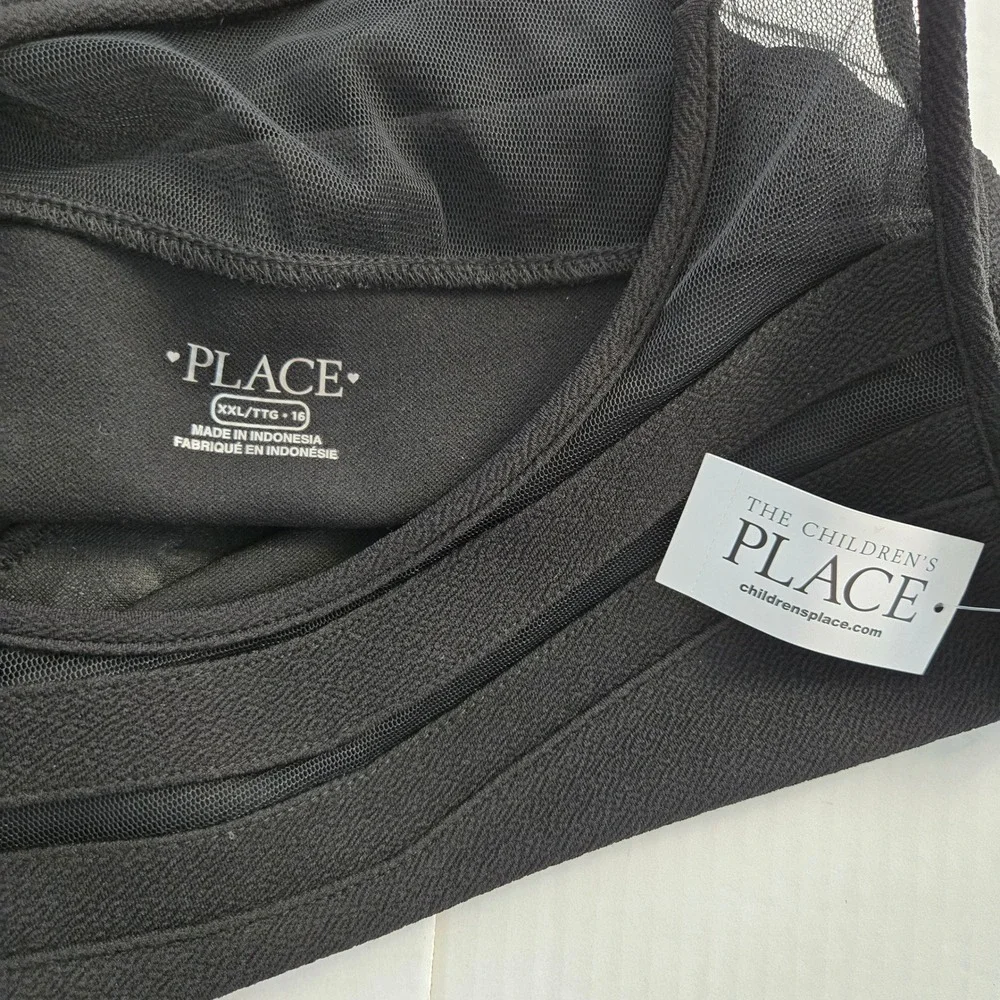 The Children's Place Kids Dress XXL 16 Black New Rhinestone Mesh Fit Flare Party